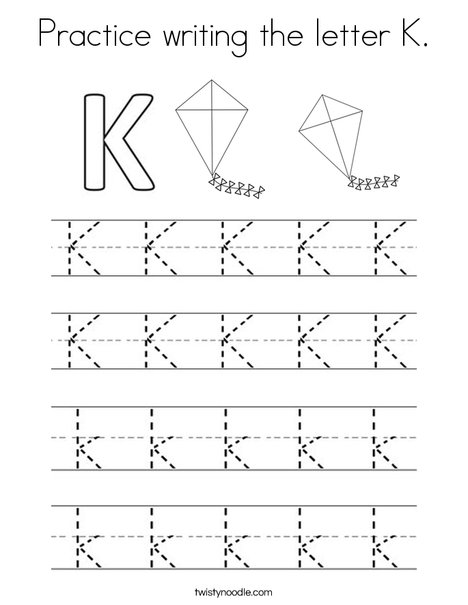 Practice Writing The Letter K Coloring Page Twisty Noodle