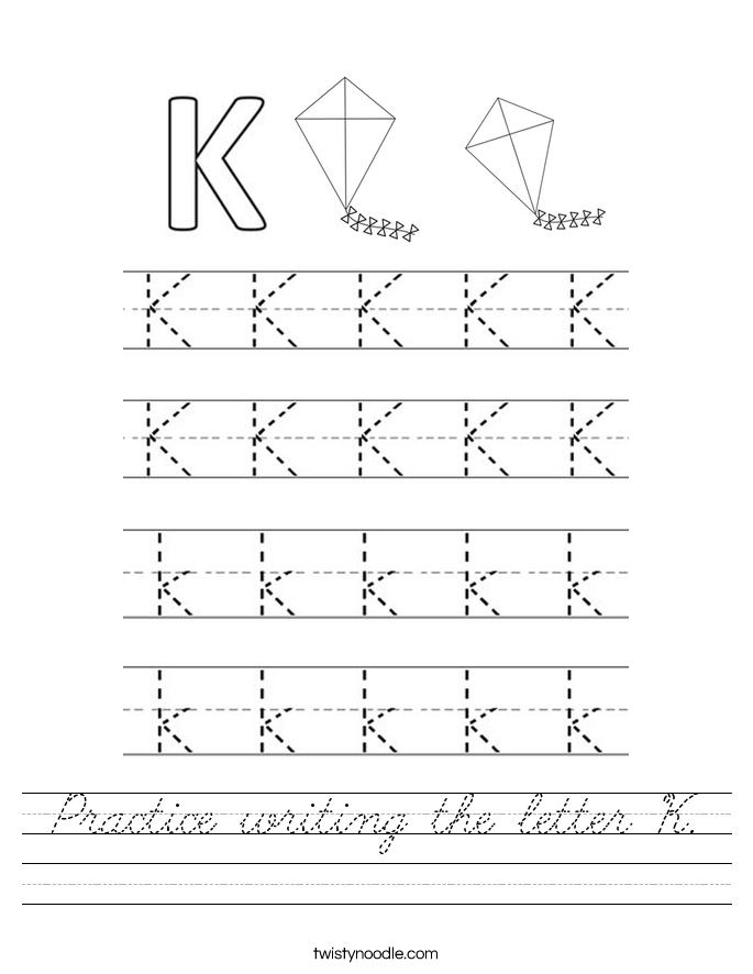 practice writing the letter k worksheet cursive twisty