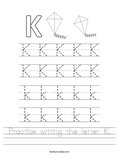 Practice writing the letter K. Worksheet