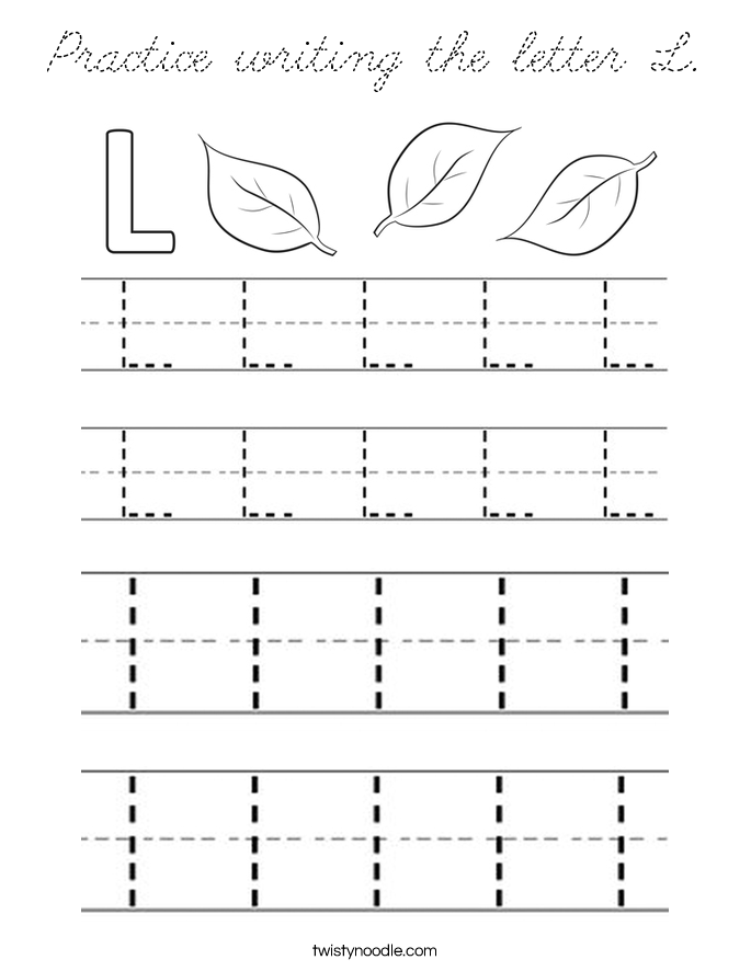 Practice writing the letter L Coloring Page - Cursive - Twisty Noodle