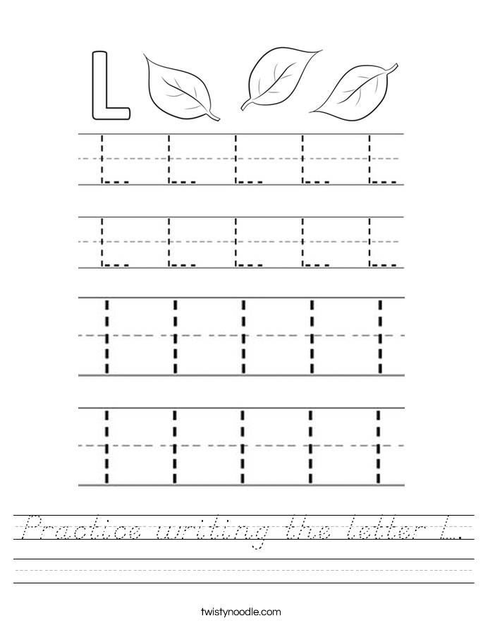 Practice writing the letter L. Worksheet