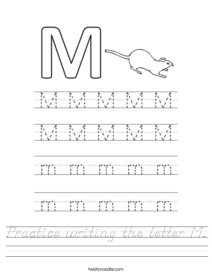 Practice writing the letter M. Worksheet