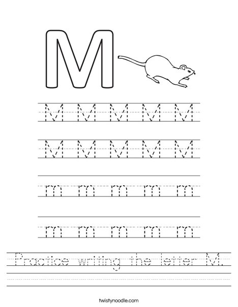 Practice writing the letter M. Worksheet