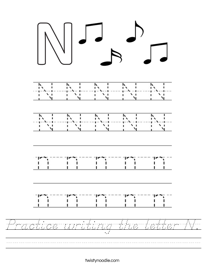 Practice writing the letter N. Worksheet