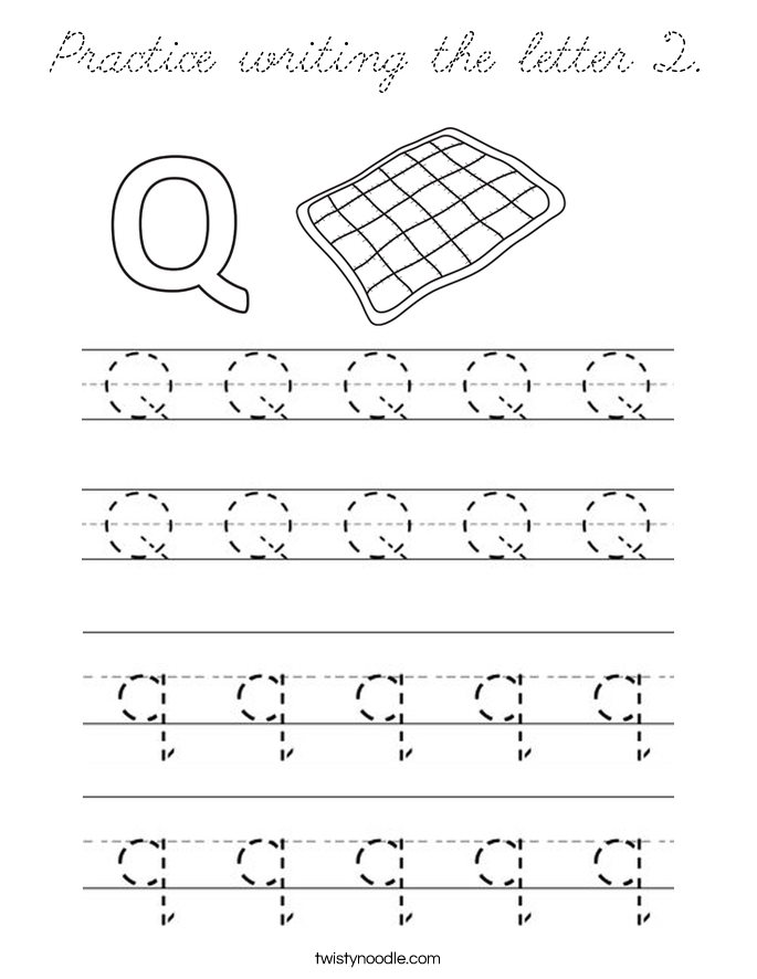 practice writing the letter q coloring page cursive twisty noodle