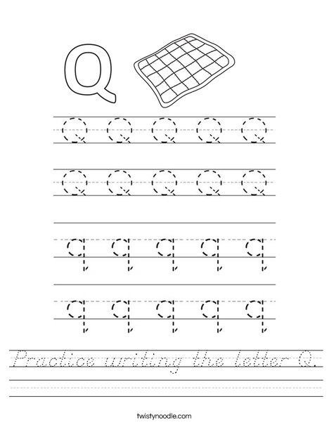 practice writing the letter q worksheet dnealian twisty noodle