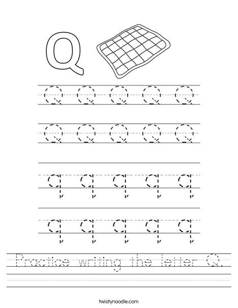 Practice writing the letter Q Worksheet - Twisty Noodle