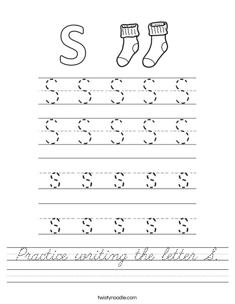 Practice writing the letter S. Worksheet