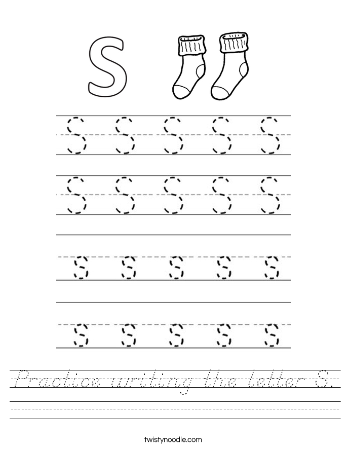 Practice writing the letter S. Worksheet