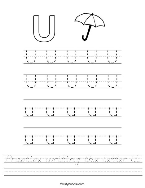 practice writing the letter u worksheet dnealian twisty noodle