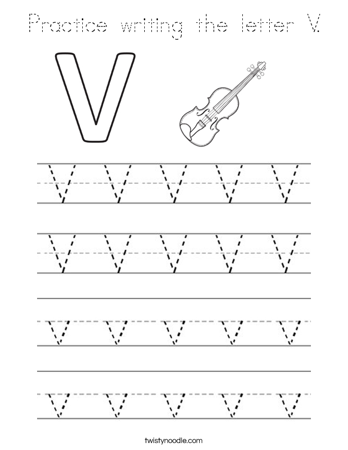 practice writing the letter v coloring page tracing
