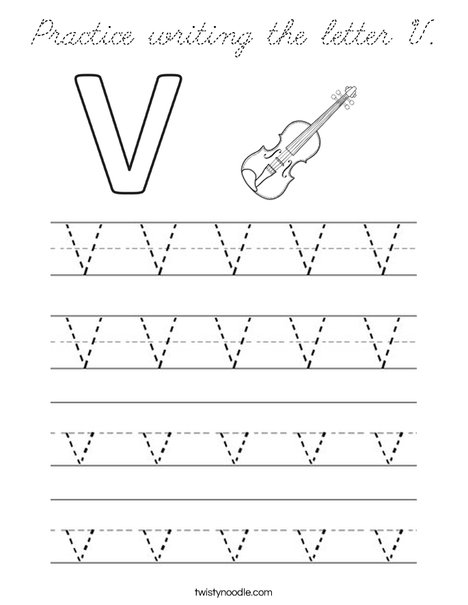 Practice writing the letter V Coloring Page - Cursive - Twisty Noodle