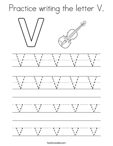 practice writing the letter v coloring page twisty noodle