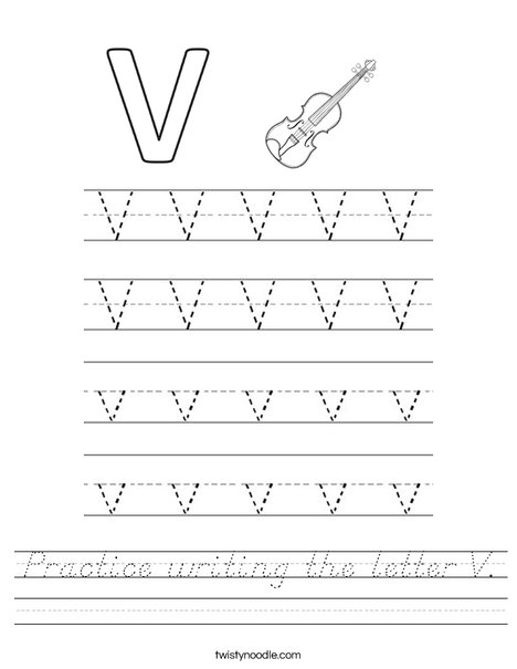 Practice writing the letter V. Worksheet