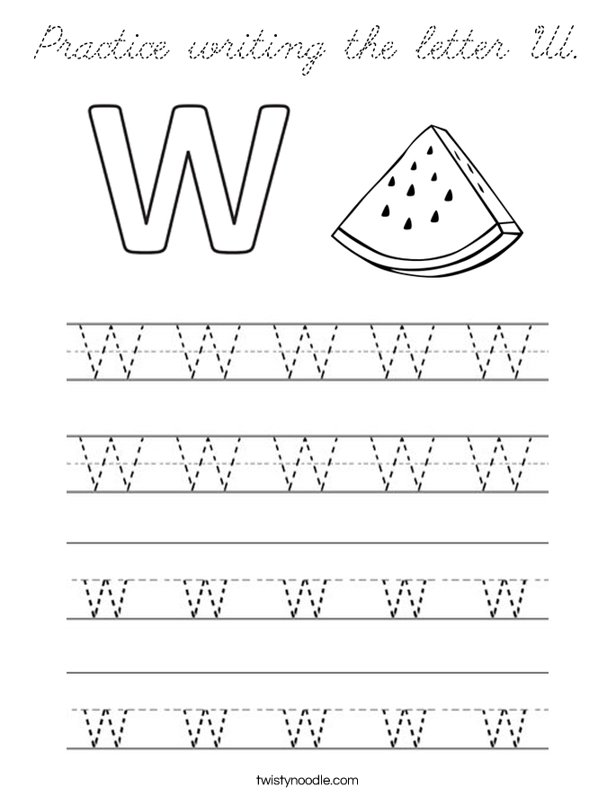 Practice writing the letter W Coloring Page - Cursive - Twisty Noodle
