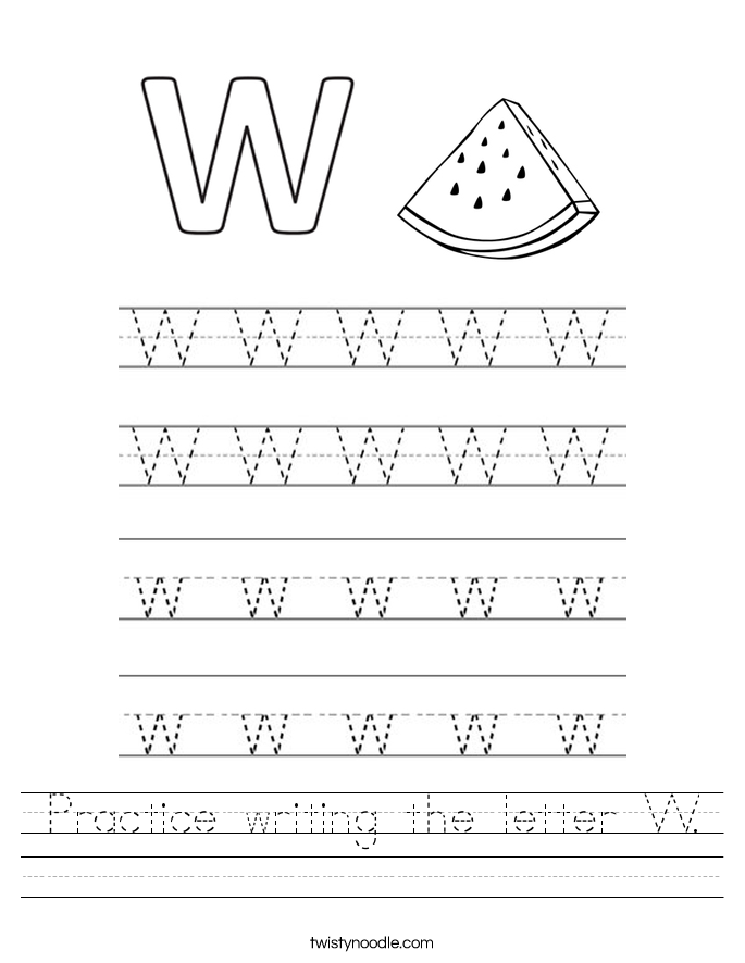 practice writing the letter w worksheet twisty noodle