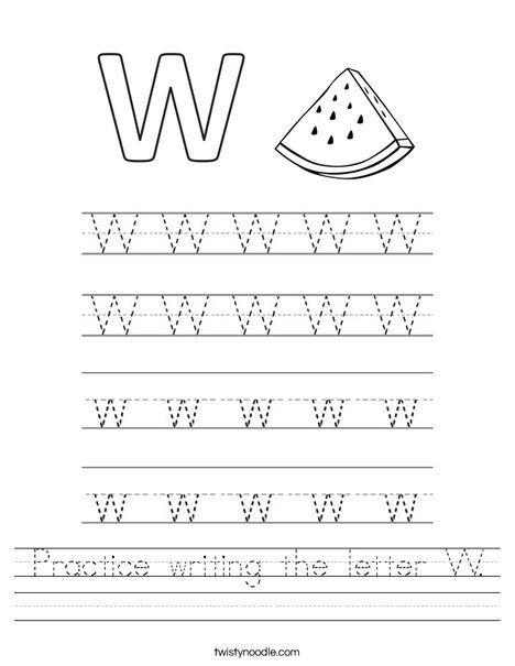 Practice writing the letter W. Worksheet