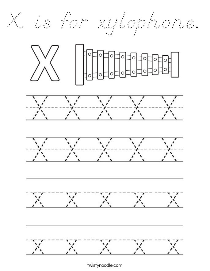 X is for xylophone. Coloring Page