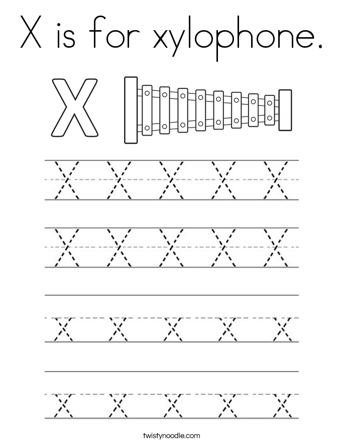 X is for xylophone. Coloring Page
