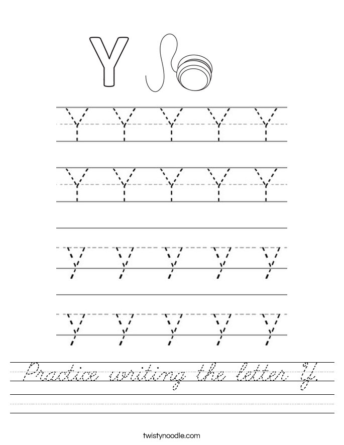 Practice writing the letter Y. Worksheet