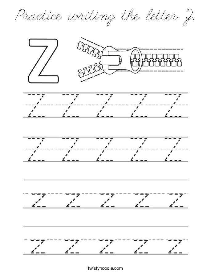 Practice writing the letter Z Coloring Page - Cursive - Twisty Noodle