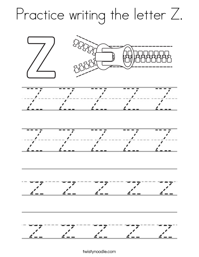 practice writing the letter z coloring page twisty noodle