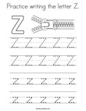 Practice writing the letter Z Coloring Page