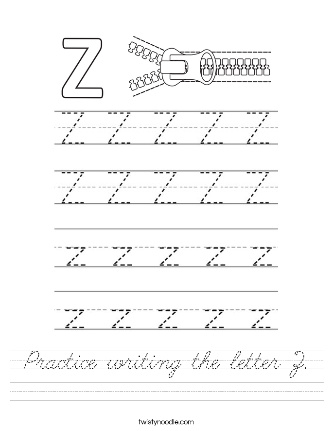 Practice writing the letter Z. Worksheet