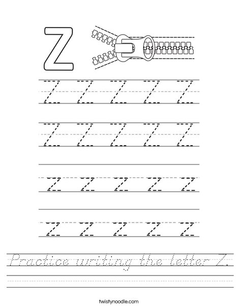 Practice writing the letter Z. Worksheet