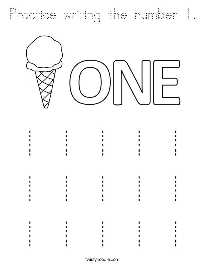 practice writing the number 1 coloring page tracing twisty noodle