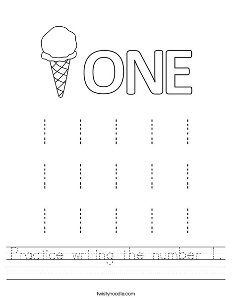 Practice writing the number 1 Worksheet - Twisty Noodle