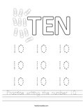 Practice writing the number 10. Worksheet
