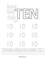 Practice writing the number 10 Handwriting Sheet