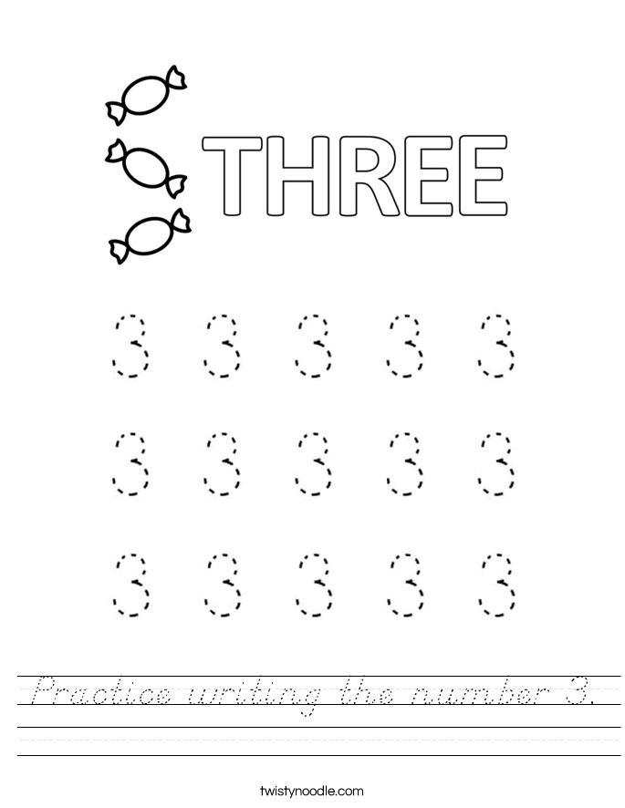Practice writing the number 3. Worksheet