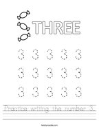 Practice writing the number 3 Handwriting Sheet