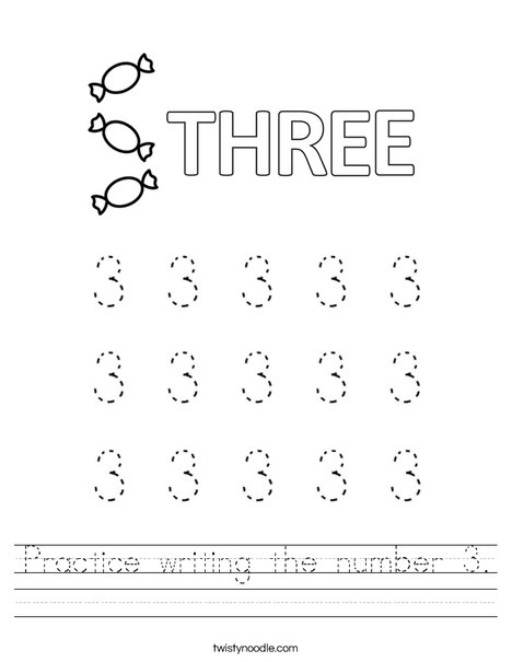 Practice writing the number 3. Worksheet