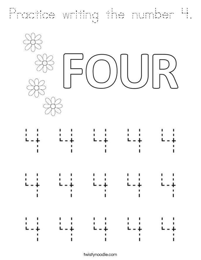 Practice writing the number 4. Coloring Page