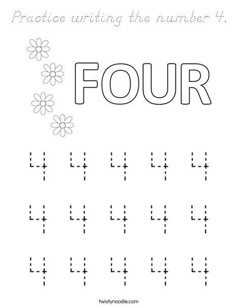 Practice writing the number 4. Coloring Page