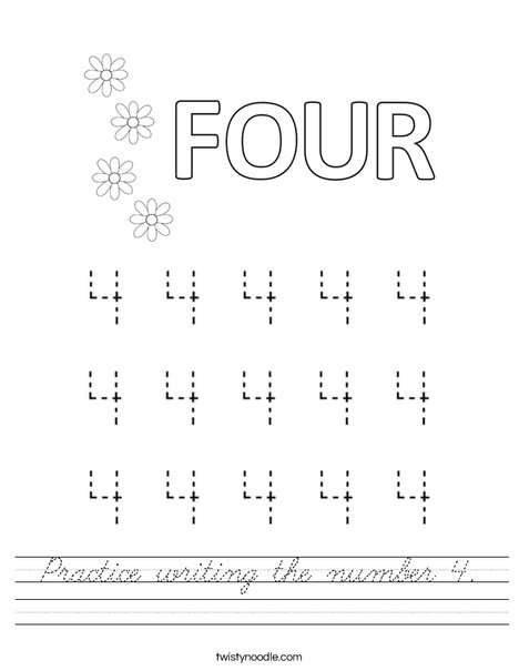 Practice writing the number 4. Worksheet