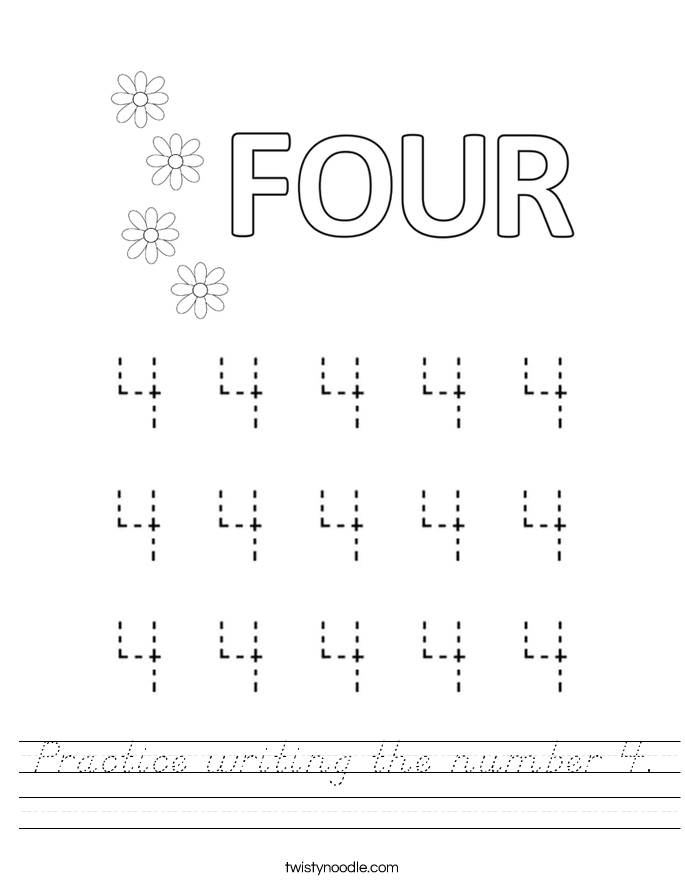 Practice writing the number 4. Worksheet