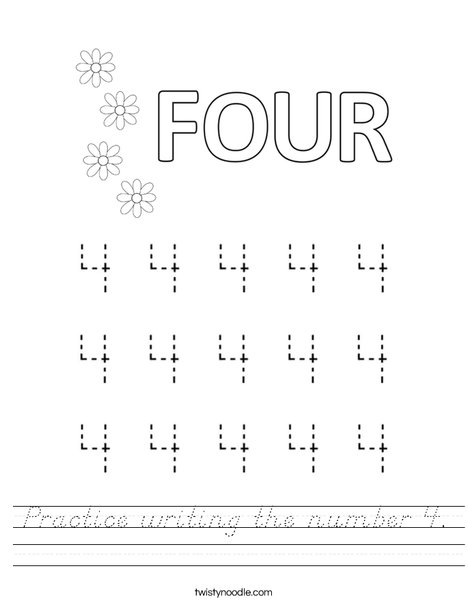 Practice writing the number 4. Worksheet