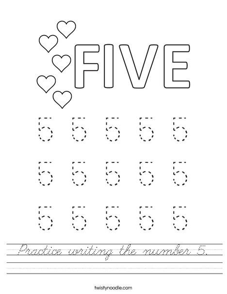 Practice writing the number 5. Worksheet