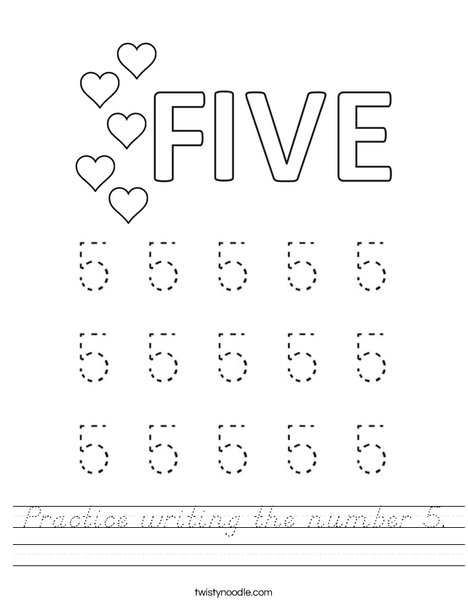 Practice writing the number 5. Worksheet