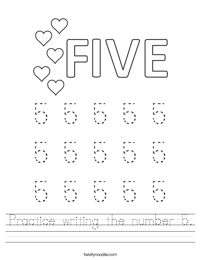 Practice writing the number 5. Worksheet