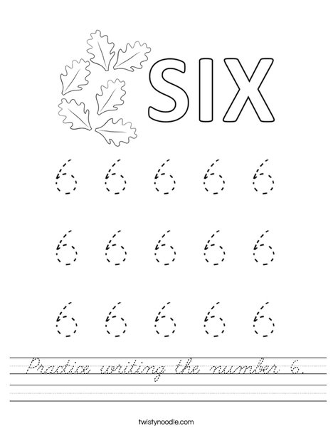 Practice writing the number 6. Worksheet
