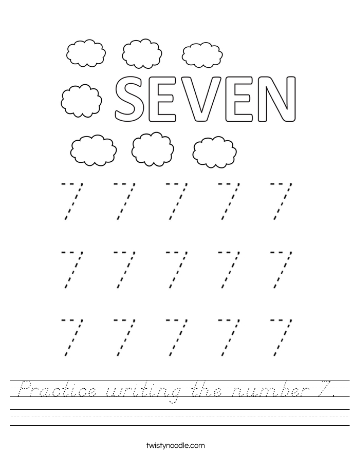 practice writing the number 7 worksheet dnealian twisty noodle