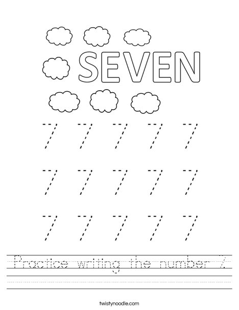 practice writing the number 7 worksheet twisty noodle