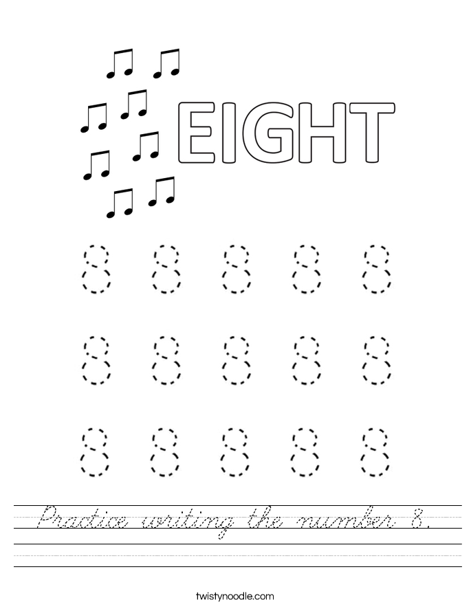 Practice writing the number 8. Worksheet