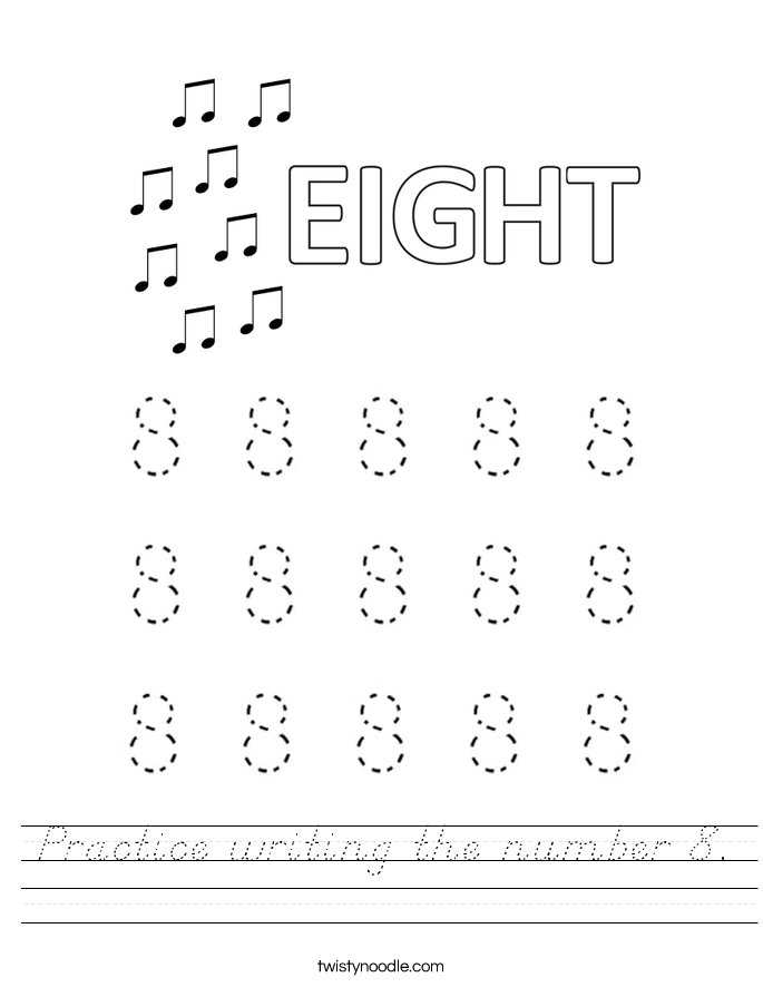 Practice writing the number 8. Worksheet