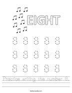 Practice writing the number 8 Handwriting Sheet